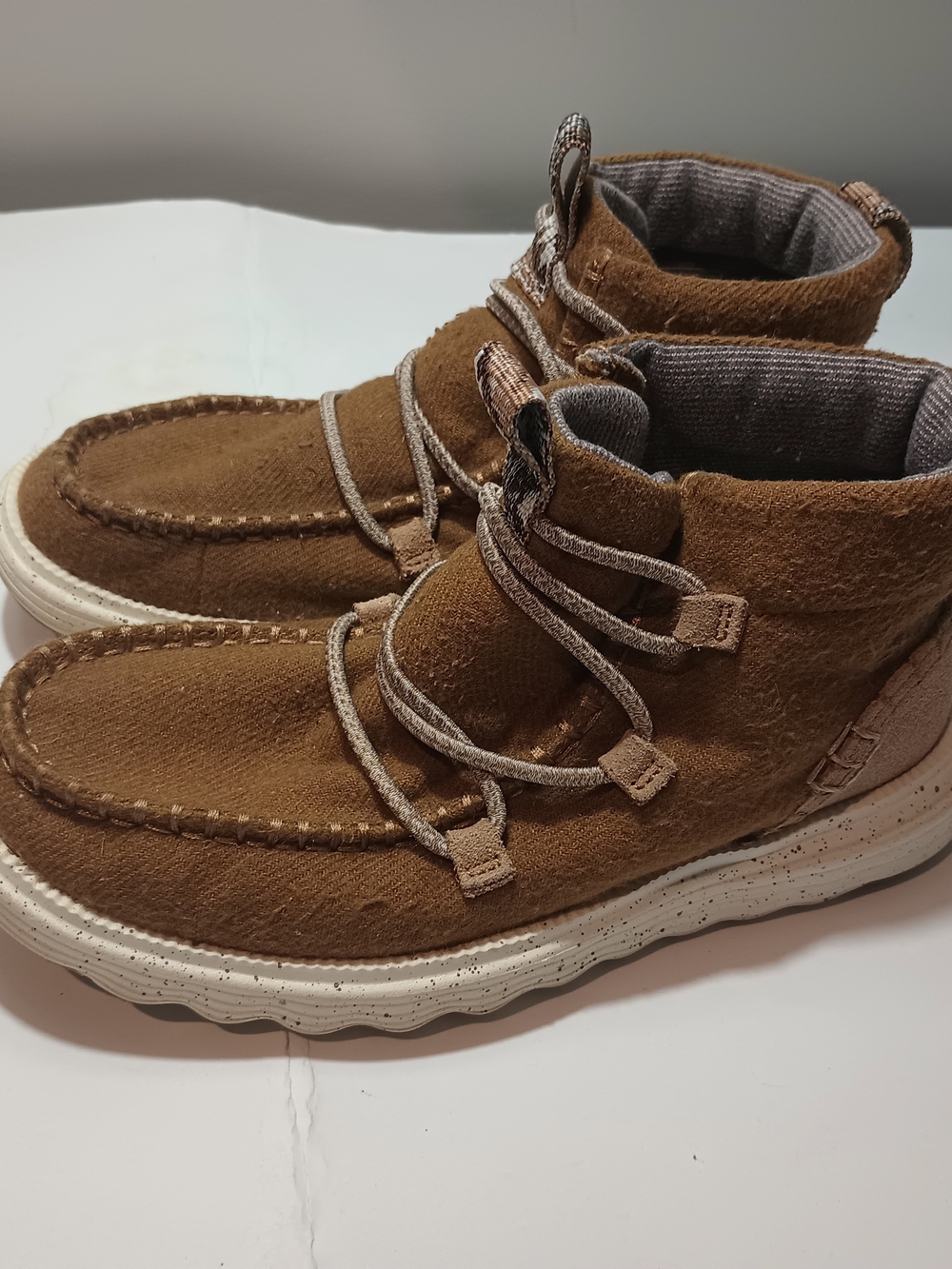 Hey Dude Reyes Boot Cognac Brown Canvas Suede Mid Top Ankle Boots Women's Size 7